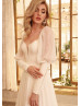 Long Sleeves Ivory Chiffon Corset Back Wedding Dress